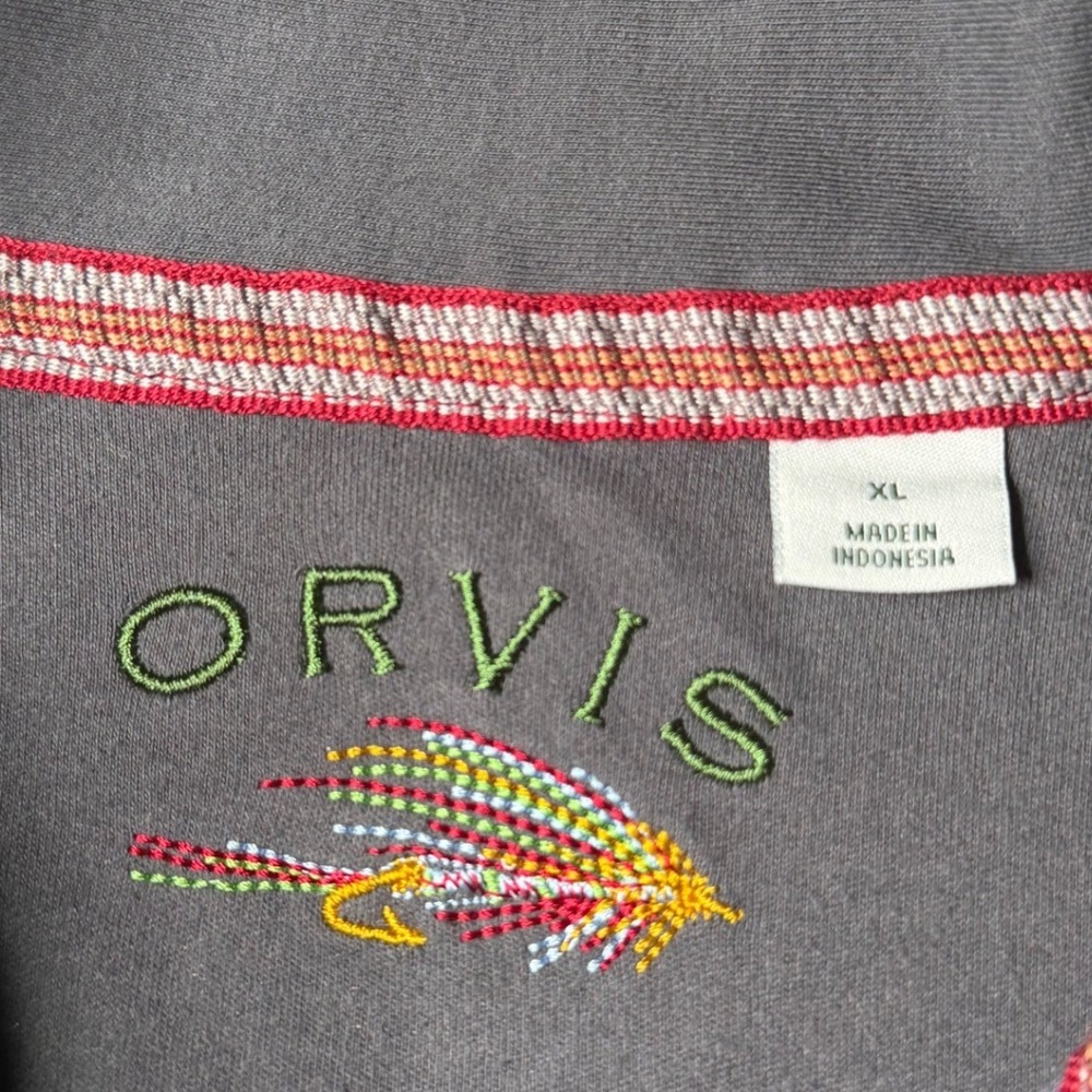 Orvis Mens XL Blue Heather Quarter Zip Snap Mock Neck Fleece Sweatshirt Pullover - Picture 4 of 7